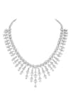 Prihan Luxury Jewelry_White Crystals Rhodium Plated Necklace And Earrings Set _Online_at_Aza_Fashions