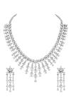 Shop_Prihan Luxury Jewelry_White Crystals Rhodium Plated Necklace And Earrings Set _at_Aza_Fashions