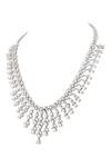 Shop_Prihan Luxury Jewelry_White Crystals Rhodium Plated Necklace And Earrings Set _Online_at_Aza_Fashions