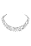 Prihan Luxury Jewelry_White Crystals Rhodium Plated Necklace And Earrings Set _at_Aza_Fashions