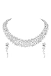 Shop_Prihan Luxury Jewelry_White Crystals Rhodium Plated Necklace And Earrings Set _at_Aza_Fashions