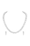 Shop_Prihan Luxury Jewelry_White Stones Rhodium Plated Necklace And Earring Set _at_Aza_Fashions