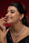 Buy_Prihan Luxury Jewelry_White Stones Rhodium Plated Necklace And Earring Set _at_Aza_Fashions