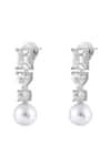 Shop_Prihan Luxury Jewelry_White Pearls, Rhinestones Rhodium Plated Necklace And Earrings Set _Online_at_Aza_Fashions