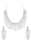 Shop_Prihan Luxury Jewelry_White Rhodium Plated Necklace And Earring Set _at_Aza_Fashions