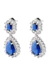 Prihan Luxury Jewelry_Blue Gemstones, Rhinestones Rhodium Plated Necklace And Earring Set _at_Aza_Fashions