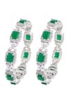 Shop_Prihan Luxury Jewelry_Green Stones, Crystals Rhodium Plated Bangle Set _at_Aza_Fashions