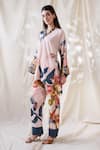 Buy_Soup By Sougat Paul_Beige Chanderi Fabric Flowers, Embroidery V-neck Flora Embellished Kurta Set _Online_at_Aza_Fashions