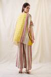 Shop_Soup By Sougat Paul_Yellow Linen Embroidery V-neck Printed Kimono Co-ord Set _at_Aza_Fashions