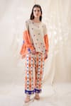 Soup By Sougat Paul_Orange Cotton Embroidery Round Neck Kitchra Appliqued Co-ord Set _Online_at_Aza_Fashions
