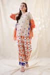 Buy_Soup By Sougat Paul_Orange Cotton Embroidery Round Neck Kitchra Appliqued Co-ord Set _Online_at_Aza_Fashions