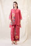 Soup By Sougat Paul_Pink Linen Embroidery Mandarin Collar Hand Co-ord Set _Online_at_Aza_Fashions