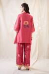 Shop_Soup By Sougat Paul_Pink Linen Embroidery Mandarin Collar Hand Co-ord Set _at_Aza_Fashions