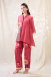 Buy_Soup By Sougat Paul_Pink Linen Embroidery Mandarin Collar Hand Co-ord Set _at_Aza_Fashions