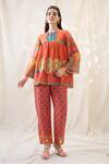 Buy_Soup By Sougat Paul_Orange Linen Embroidery Round Neck Kitchra Printed Co-ord Set _at_Aza_Fashions