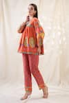 Shop_Soup By Sougat Paul_Orange Linen Embroidery Round Neck Kitchra Printed Co-ord Set _Online_at_Aza_Fashions