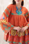 Soup By Sougat Paul_Orange Linen Embroidery Round Neck Kitchra Printed Co-ord Set _at_Aza_Fashions