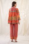 Shop_Soup By Sougat Paul_Orange Linen Embroidery Round Neck Kitchra Printed Co-ord Set _at_Aza_Fashions