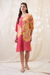 Buy_Soup By Sougat Paul_Yellow Linen Embroidery Round Neck Ravya Embellished Boxy Dress _at_Aza_Fashions