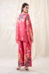 Shop_Soup By Sougat Paul_Pink Linen Embroidery Round Neck Kimono Co-ord Set _at_Aza_Fashions