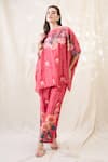Buy_Soup By Sougat Paul_Pink Linen Embroidery Round Neck Kimono Co-ord Set _at_Aza_Fashions