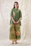 Buy_Soup By Sougat Paul_Green Linen Embroidery Collared Ravya Co-ord Set _at_Aza_Fashions