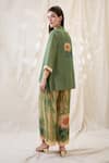 Shop_Soup By Sougat Paul_Green Linen Embroidery Collared Ravya Co-ord Set _at_Aza_Fashions