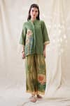 Buy_Soup By Sougat Paul_Green Linen Embroidery Collared Ravya Co-ord Set 