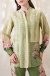 Soup By Sougat Paul_Green Linen Embroidery Mandarin Collar Ravya Embellished Co-ord Set _Online_at_Aza_Fashions