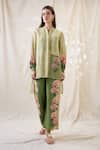 Buy_Soup By Sougat Paul_Green Linen Embroidery Mandarin Collar Ravya Embellished Co-ord Set _at_Aza_Fashions