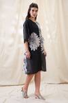 Soup By Sougat Paul_Black Linen Embroidery Round Neck Ravya Embellished Boxy Dress _Online_at_Aza_Fashions