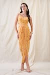 Soup By Sougat Paul_Yellow Crepe Embroidery Scoop Neck Embellished Cape Drape Dress _Online_at_Aza_Fashions