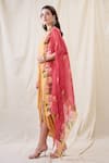 Buy_Soup By Sougat Paul_Yellow Crepe Embroidery Scoop Neck Embellished Cape Drape Dress _Online_at_Aza_Fashions