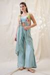 Buy_Soup By Sougat Paul_Green Cotton, Chanderi Embroidery, Sequins Round Neck, Square Jacket Co-ord Set _at_Aza_Fashions