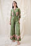 Buy_Soup By Sougat Paul_Green Linen Embroidery Round Neck Ravya Jumpsuit Set _at_Aza_Fashions
