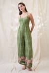 Soup By Sougat Paul_Green Linen Embroidery Round Neck Ravya Jumpsuit Set _Online_at_Aza_Fashions