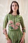 Soup By Sougat Paul_Green Linen Embroidery Round Neck Ravya Jumpsuit Set _at_Aza_Fashions