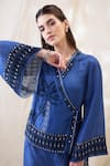 Shop_Soup By Sougat Paul_Blue Linen Mirrors, Tassels Open Neck Noorani Embellished Angrakha Set _Online_at_Aza_Fashions