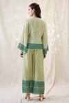 Shop_Soup By Sougat Paul_Green Linen Embroidery V-neck Noorani Embellished Angrakha Set _at_Aza_Fashions