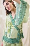 Shop_Soup By Sougat Paul_Green Linen Embroidery V-neck Noorani Embellished Angrakha Set _Online_at_Aza_Fashions