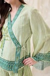 Soup By Sougat Paul_Green Linen Embroidery V-neck Noorani Embellished Angrakha Set _at_Aza_Fashions