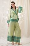 Buy_Soup By Sougat Paul_Green Linen Embroidery V-neck Noorani Embellished Angrakha Set _at_Aza_Fashions