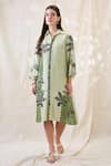 Buy_Soup By Sougat Paul_Green Linen, Crepe Embroidery Collared Embellished Boxy Dress _at_Aza_Fashions