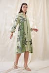 Shop_Soup By Sougat Paul_Green Linen, Crepe Embroidery Collared Embellished Boxy Dress _Online_at_Aza_Fashions