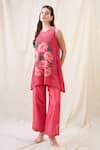 Buy_Soup By Sougat Paul_Pink Cotton, Net, Chanderi Embroidery Crew Neck Ravya Appliqued Co-ord Set _Online_at_Aza_Fashions