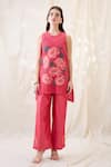 Buy_Soup By Sougat Paul_Pink Cotton, Net, Chanderi Embroidery Crew Neck Ravya Appliqued Co-ord Set _at_Aza_Fashions