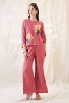 Buy_Soup By Sougat Paul_Pink Cotton, Net Embroidery Round Neck Ravya Appliqued Co-ord Set _at_Aza_Fashions