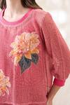 Shop_Soup By Sougat Paul_Pink Cotton, Net Embroidery Round Neck Ravya Appliqued Co-ord Set _Online_at_Aza_Fashions