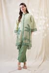 Buy_Soup By Sougat Paul_Green Linen Embroidery Mandarin Collar Noorani Embellished Kurta Set _at_Aza_Fashions