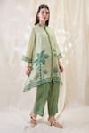 Soup By Sougat Paul_Green Linen Embroidery Mandarin Collar Noorani Embellished Kurta Set _Online_at_Aza_Fashions